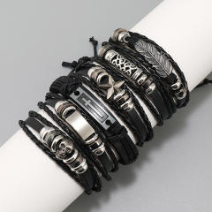 Hiphop black color leather bracelet for men