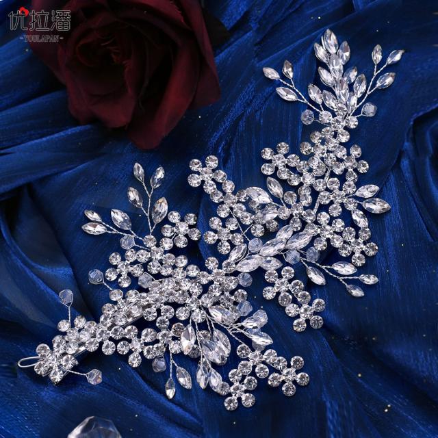 Hollow leaf pave setting crystal wedding hair pieces