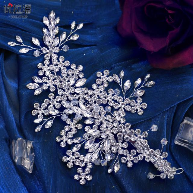 Hollow leaf pave setting crystal wedding hair pieces