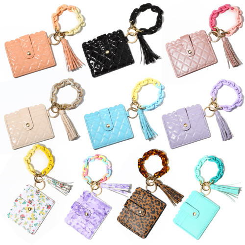 Marcon color acrylic chain wristlet keychain with card holder