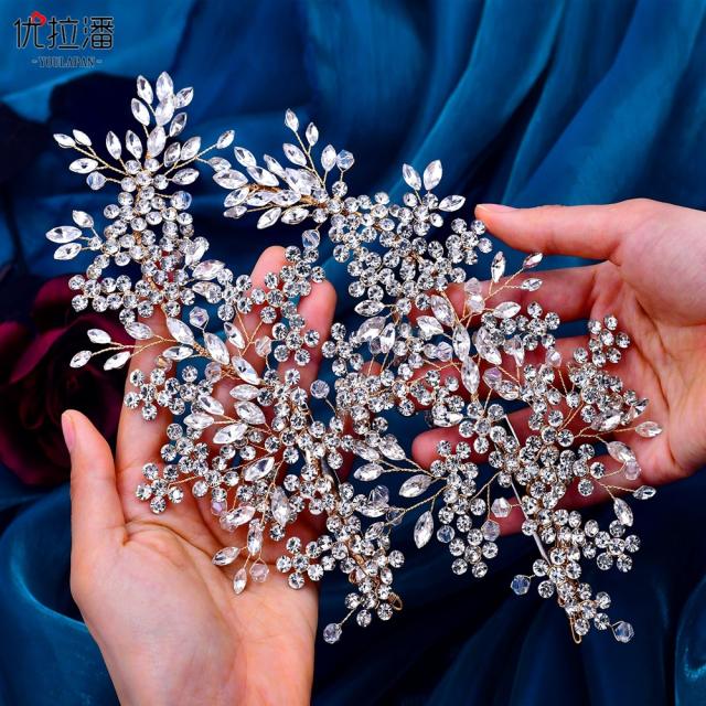 Hollow leaf pave setting crystal wedding hair pieces