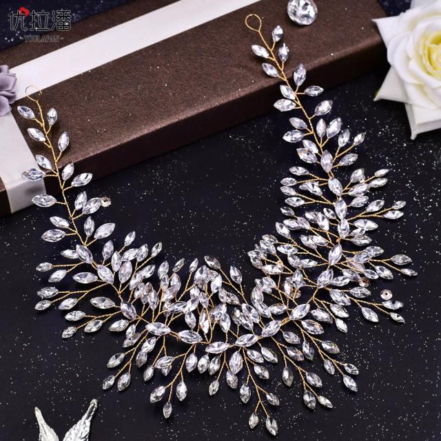 Gold color crystal wedding hair pieces