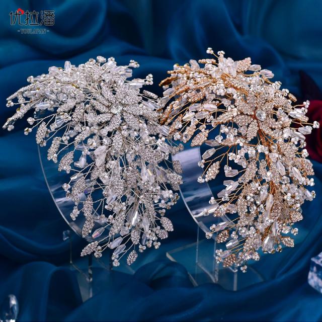 Super shiny handmade diamond wedding headband set