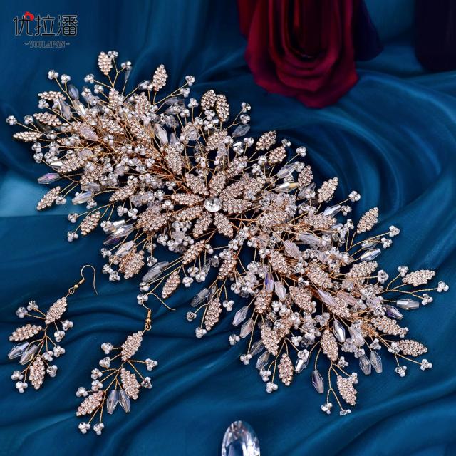 Super shiny handmade diamond wedding headband set