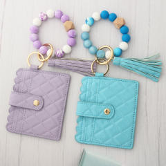 Colorful silicone beads wristlet keychain with card holder