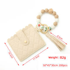 Colorful silicone beads wristlet keychain with card holder