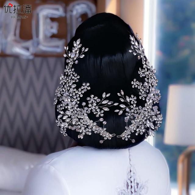 Hollow leaf pave setting crystal wedding hair pieces
