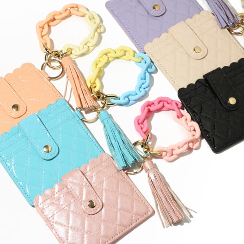 Marcon color acrylic chain wristlet keychain with card holder