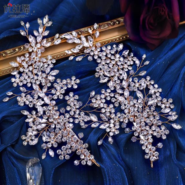 Hollow leaf pave setting crystal wedding hair pieces