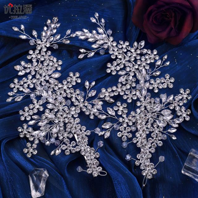 Hollow leaf pave setting crystal wedding hair pieces