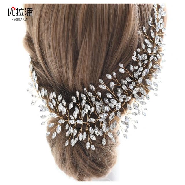 Gold color crystal wedding hair pieces