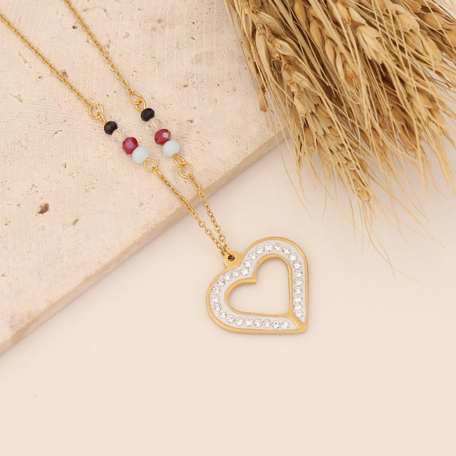 Diamond cross heart hasma butterfly pendant stainless steel necklace