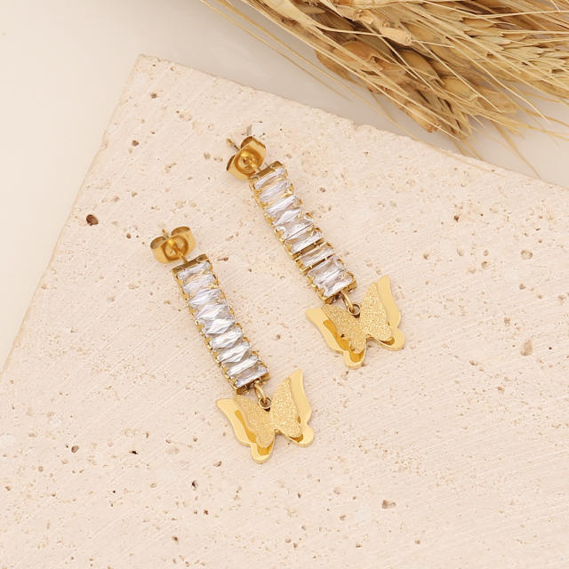 Fashionable frost butterfly stainless steel necklace bracelet earrings