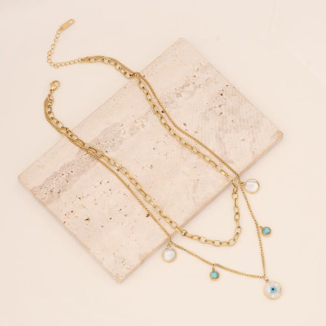 National trend vintage turquoise stainless steel necklace