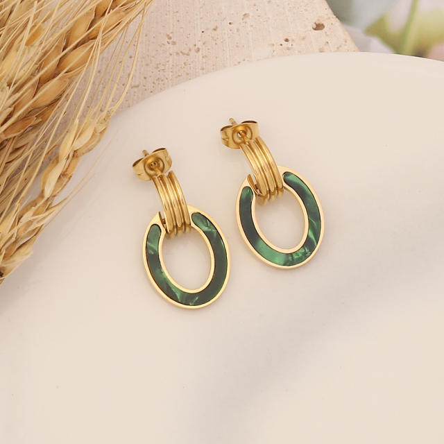 Color enamel geometric shape stainless steel earrings