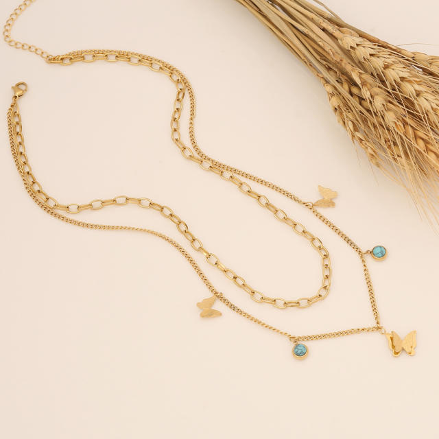 Fashionable frost butterfly stainless steel necklace bracelet earrings