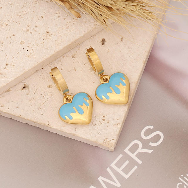 Color enamel heart stainless steel earrings