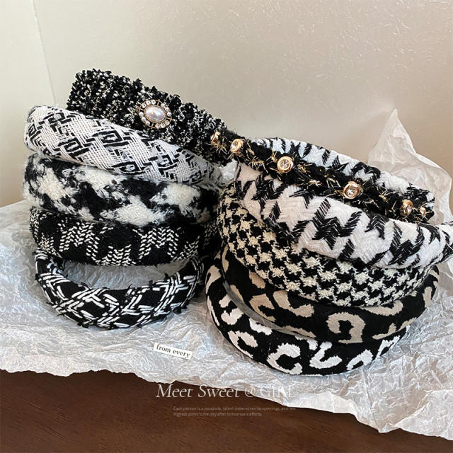 Winter autumn design black white padded headband