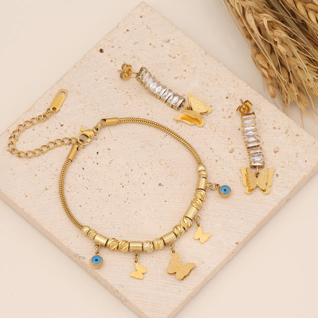 Fashionable frost butterfly stainless steel necklace bracelet earrings