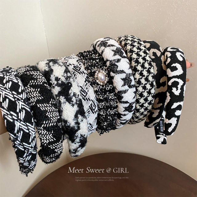 Winter autumn design black white padded headband