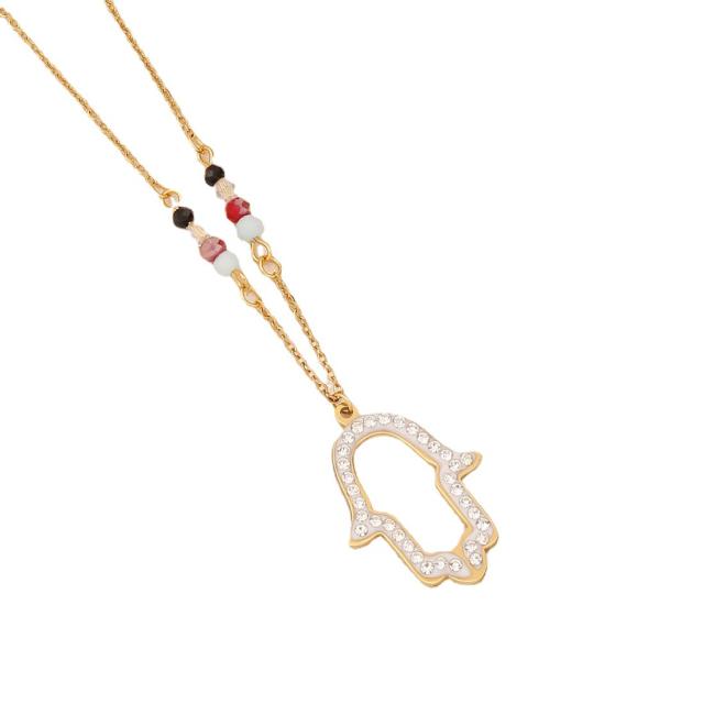 Diamond cross heart hasma butterfly pendant stainless steel necklace