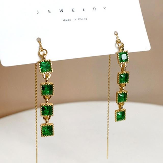 Personality emerald threader earrings