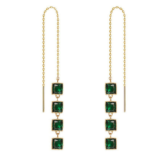Personality emerald threader earrings