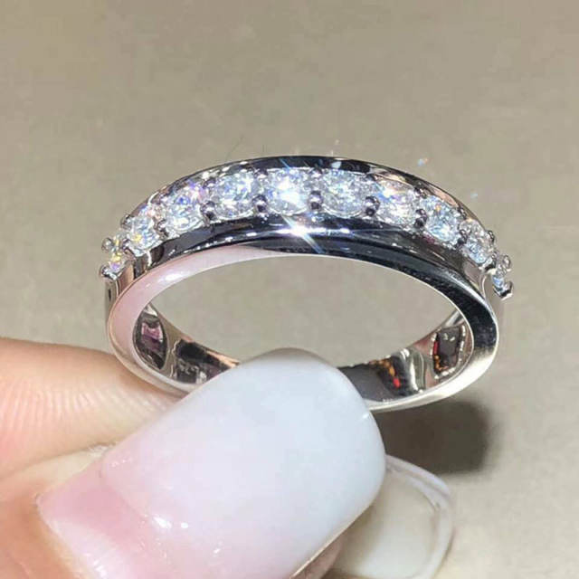 Single line diamond wedding band