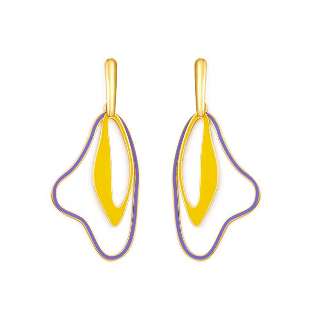 Occident fashion color enamel geometric shape stainless steel earrings
