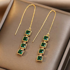 Personality emerald threader earrings