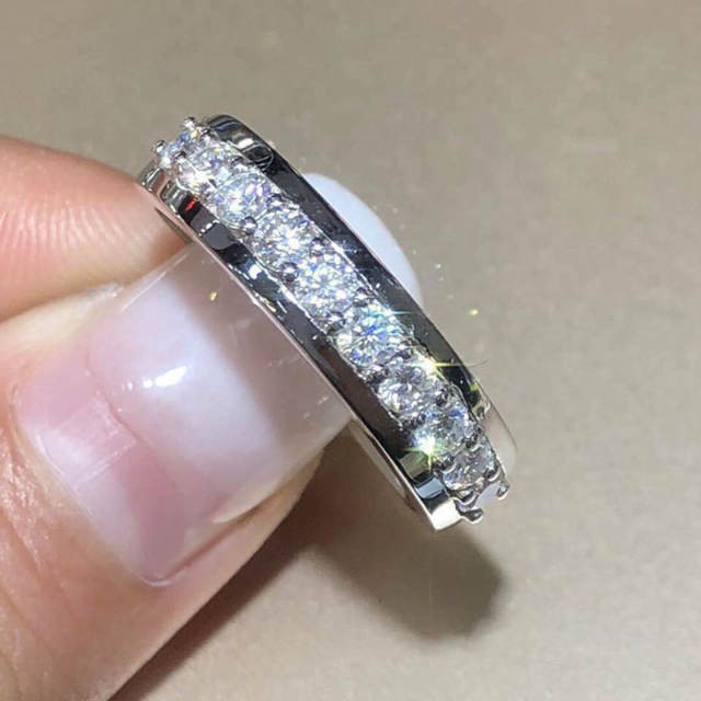 Single line diamond wedding band