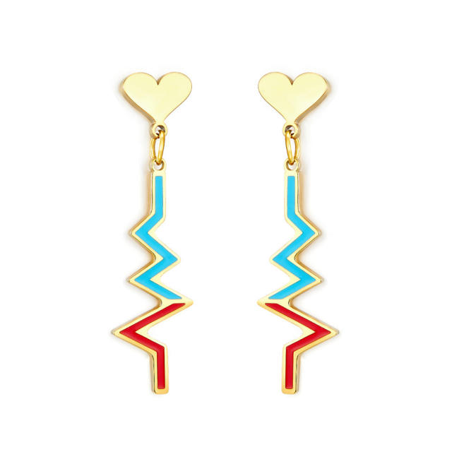 Creative color enamel heartbeat stainless steel earrings