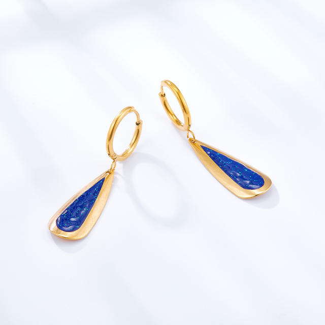 Unique blue color heart enamel stainless steel earrings
