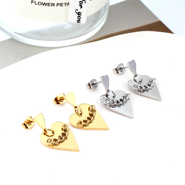 Occident fashion geometric heart square stainless steel earrings