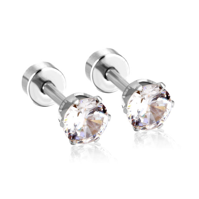 INS easy match round shape crystal stainless steel earrings