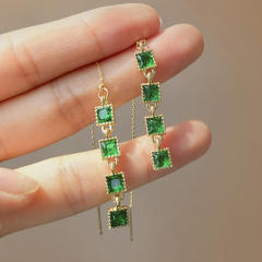 Personality emerald threader earrings