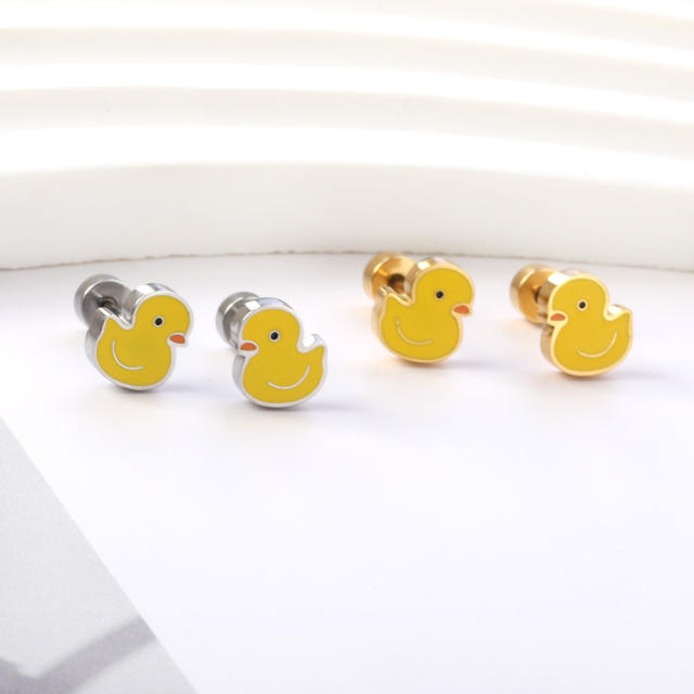 Cute animal color enamel stainless steel earrings for kids