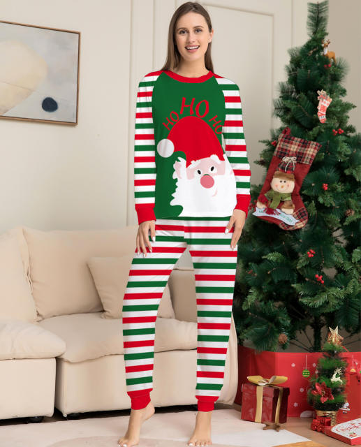 2022 Green color striped christmas pajamas