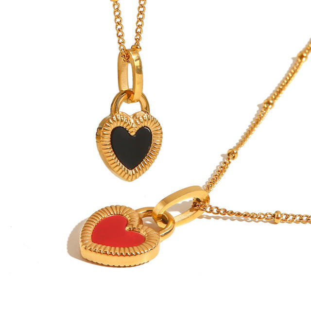French elegant two side heart lock stainless steel necklace