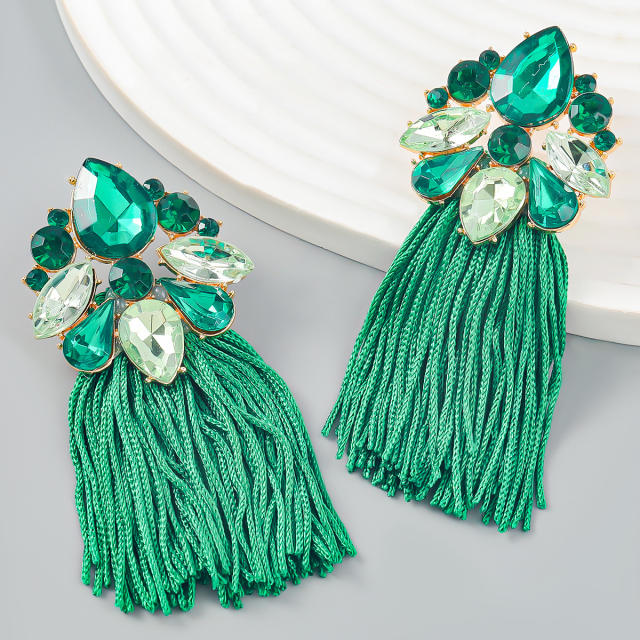 Luxury glass crystal statement rope tassel earrings