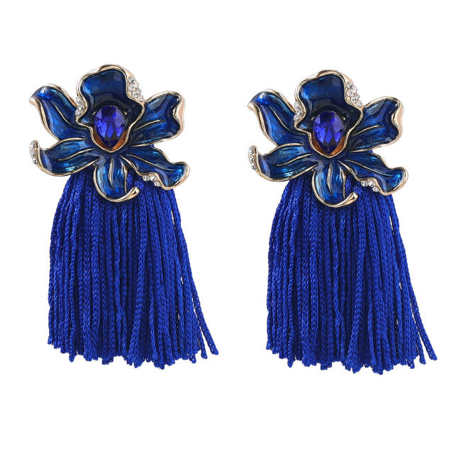 Boho color enamel flower colorful tassel earrings