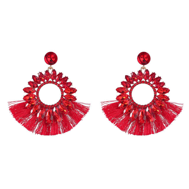 Vintage color glass crystal statement circle tassel earrings