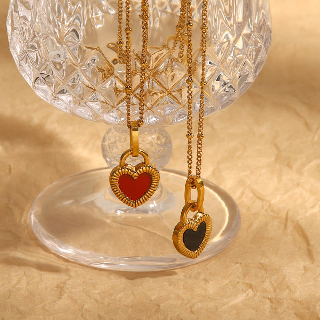 French elegant two side heart lock stainless steel necklace