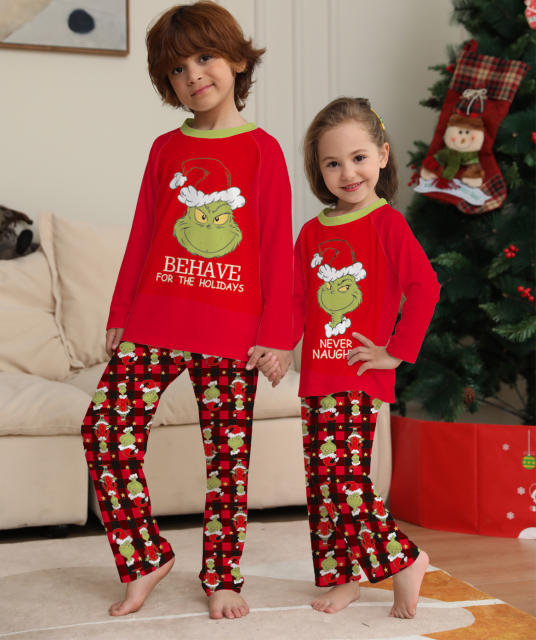 Amazon hot sale red color grinch pattern christmas pajamas