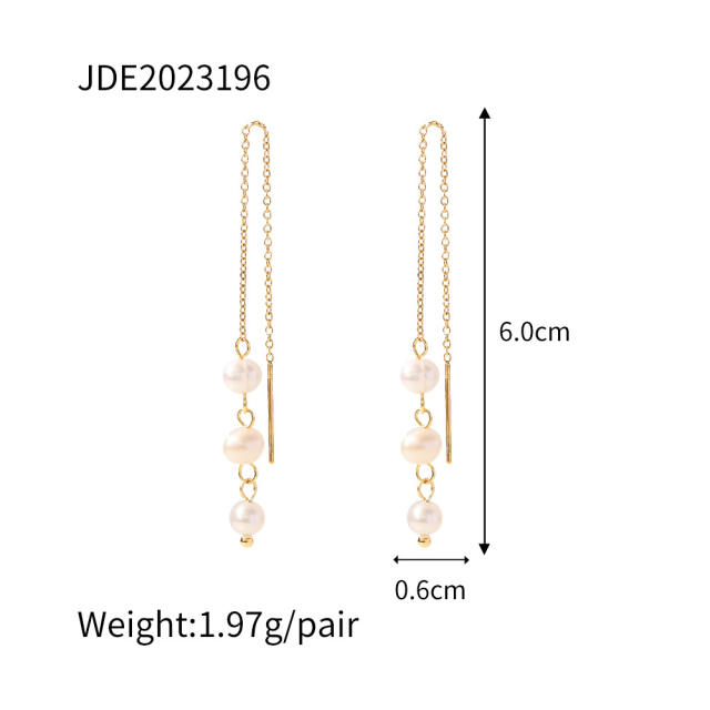 INS pearl beads stainless steel earrings threader earrings