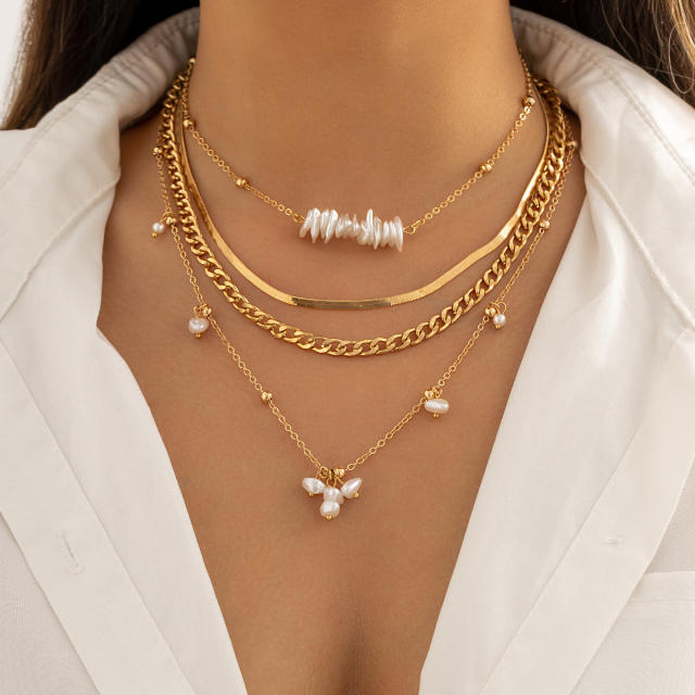 Y2K sweet cool faux pearl layer necklace