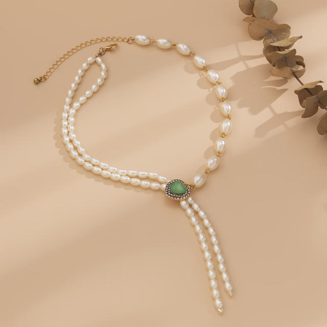 Elegant faux pearl beaded lariet necklace