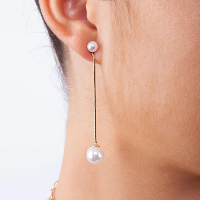 Elegant easy match pearl beads long earrings stainless steel earrings