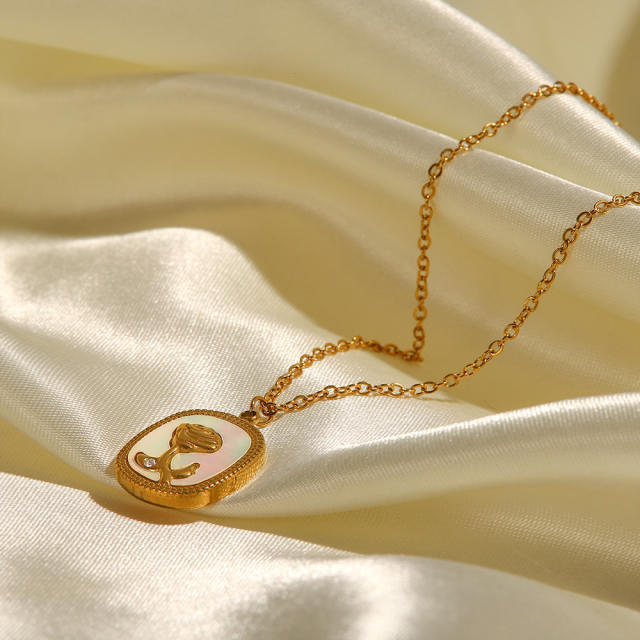 Elegant white shell rose flower pendant stainless steel necklace