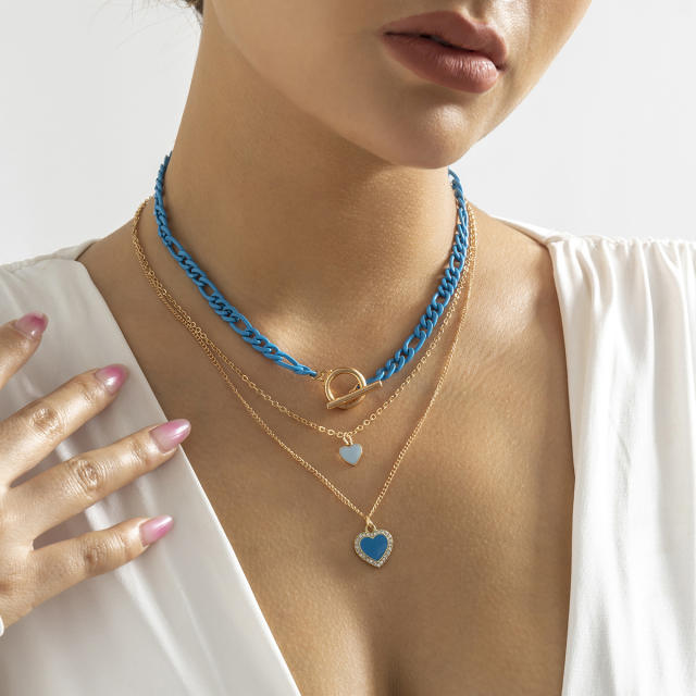 Y2K super cool blue color chain layer necklace